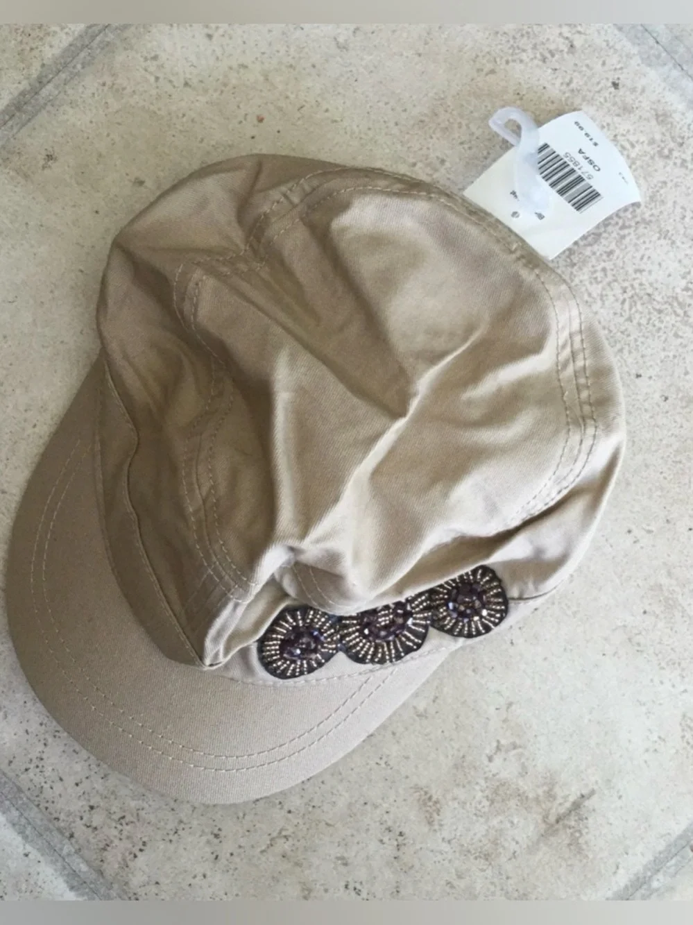Beaded Accent Beige Women's Cadet Cap